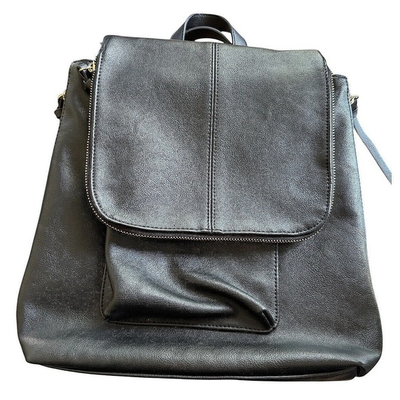 Convertible INC Backpack Purse Shoulder Bag Flap Closure Black 12 x 11" - Picture 1 of 9